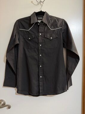 Ely Cattleman Black Western Pearl Snap Shirt with White Piping